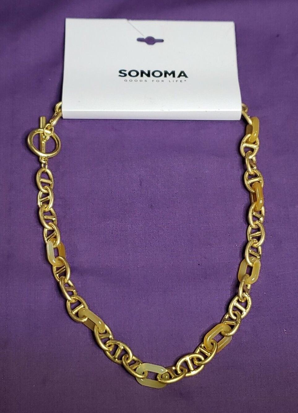 Sonoma Matte Gold Tone And Yellow Resin Chain Link Necklace, 16.5", NWT